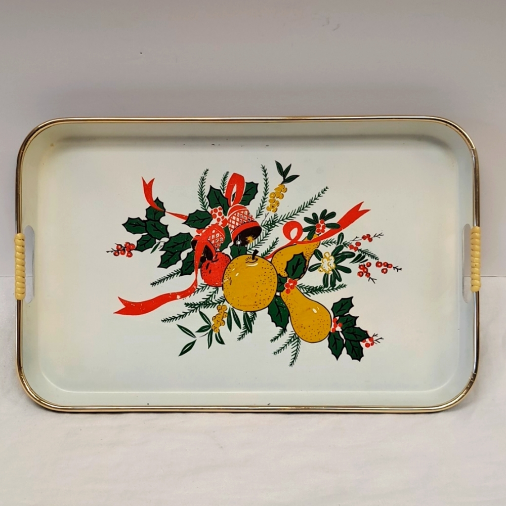Mid Century Modern laquered Christmas design tray  15 x 10 made in Japan